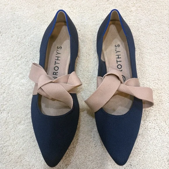 Rothy's The Slip On Mary Jane Knit Bow Women's Blue Ballet Flats Size 9 - Picture 2 of 5